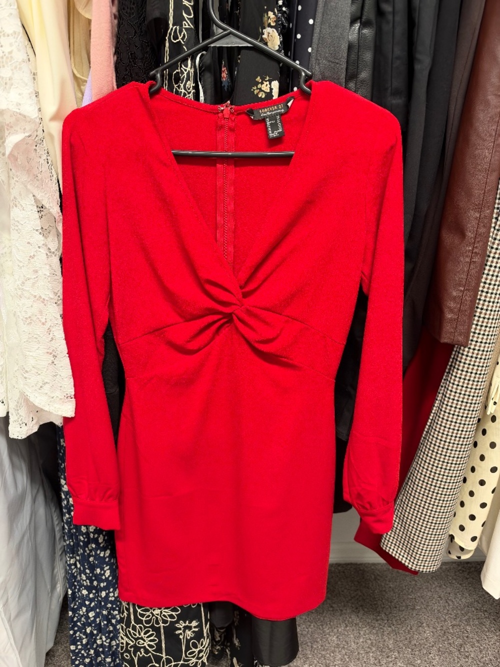 Forever21 red long sleeve surplice mini dress